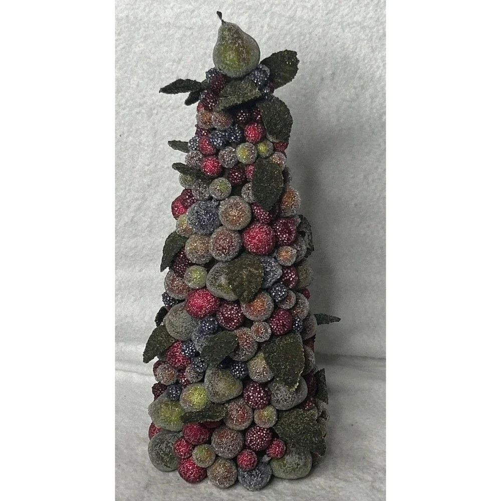 Vintage Crate And Barrel Sugared Fruit Tree Christmas Topiary Centerpiece